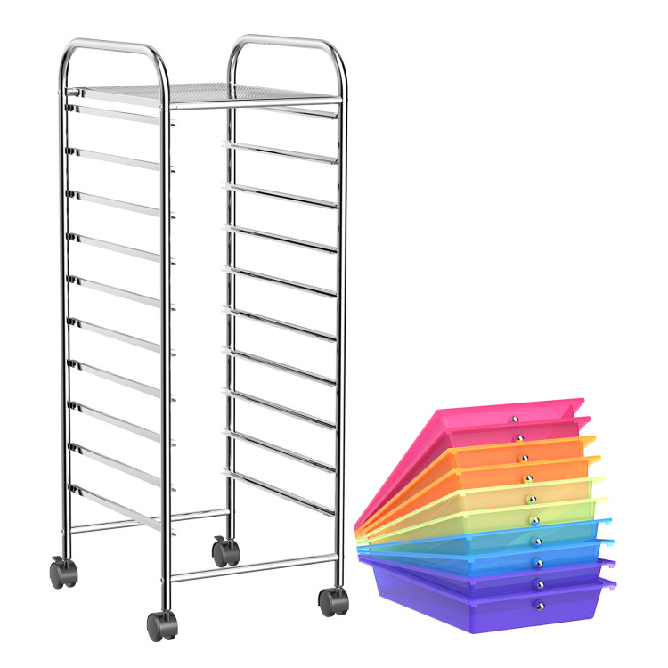 10 Drawer Rolling Storage Cart Organizer with 4 Universal Casters-Color - Gallery View 4 of 11